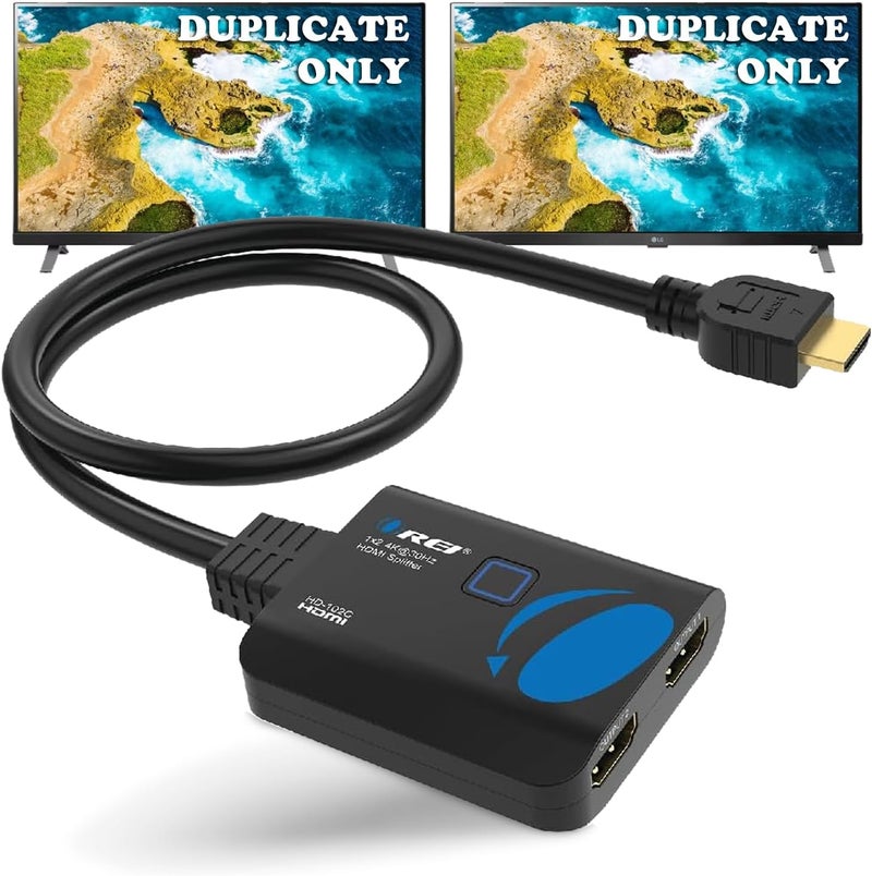 OREI 4K HDMI Splitter 1 in 2 Out - 1X2 HDMI Splitter for Dual Monitors Ultra HD 4K@30Hz with [ 2ft HDMI Cable ], 3D & 1080P Support for Xbox, PS4, Blu-ray, HDT, Will not Extend Display Screen - Image 1